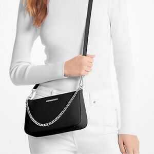 MICHAEL KORS Jet Set Medium Saffiano Leather Black Crossbody NWT